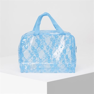 Косметичка ПВХ, отдел на молнии, с ручками, цвет синий - фото 2061636