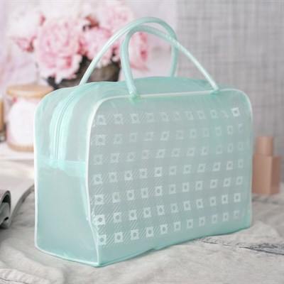 Косметичка ПВХ, отдел на молнии, 2 ручки, цвет зелёный - фото 2061657