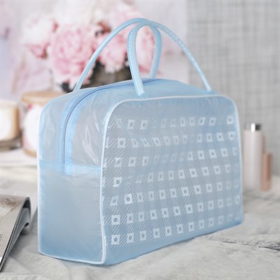 Косметичка ПВХ, отдел на молнии, 2 ручки, цвет голубой - фото 2061660