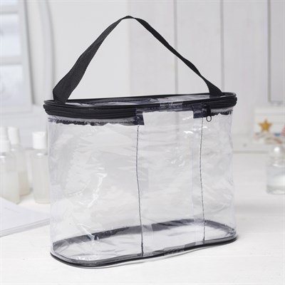 Косметичка ПВХ, отдел на молнии, с ручкой, цвет чёрный - фото 2061694