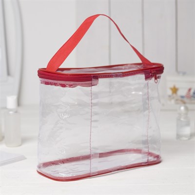 Косметичка ПВХ, отдел на молнии, с ручкой, цвет красный - фото 2061697