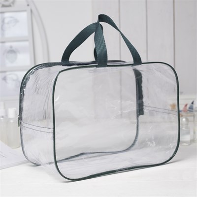 Косметичка ПВХ, отдел на молнии, 2 ручки, цвет зелёный - фото 2061700