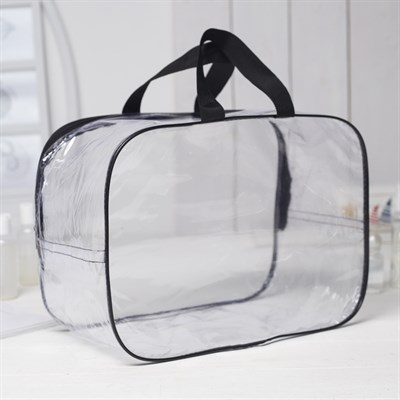 Косметичка ПВХ, отдел на молнии, 2 ручки, цвет чёрный - фото 2061706