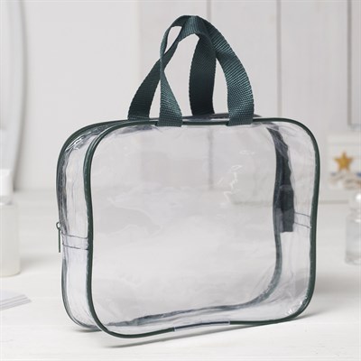 Косметичка ПВХ, отдел на молнии, 2 ручки, цвет зелёный - фото 2061712