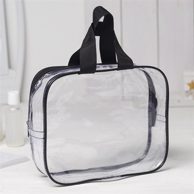 Косметичка ПВХ, отдел на молнии, 2 ручки, цвет чёрный - фото 2061718