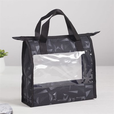 Косметичка ПВХ, отдел на молнии, 2 ручки, цвет чёрный - фото 2061724