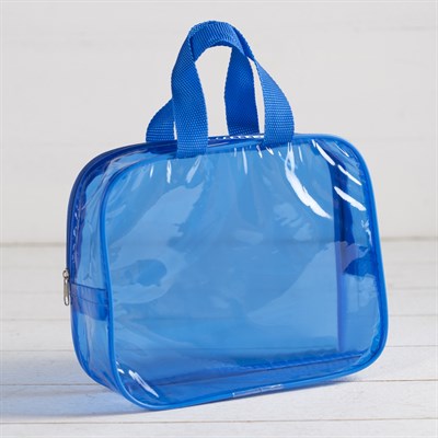 Косметичка ПВХ, отдел на молнии, с ручками, цвет голубой - фото 2061730