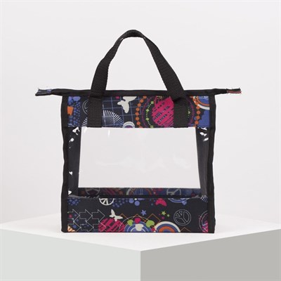 Косметичка ПВХ, отдел на молнии, цвет синий/чёрный - фото 2061754