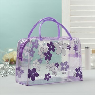 Косметичка ПВХ, отдел на молнии, 2 ручки, цвет фиолетовый - фото 2061788