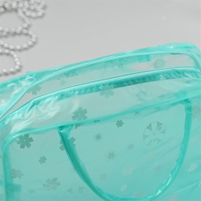 Косметичка ПВХ, отдел на молнии, 2 ручки, цвет зелёный - фото 2061796