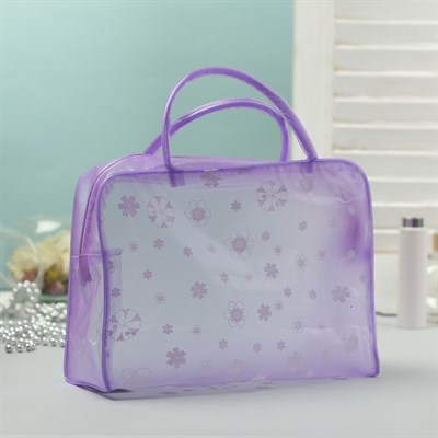 Косметичка ПВХ, отдел на молнии, 2 ручки, цвет фиолетовый - фото 2061798