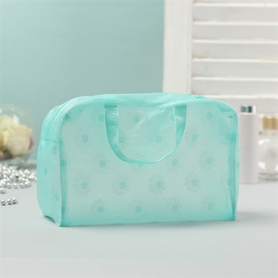 Косметичка ПВХ, отдел на молнии, 2 ручки, цвет зелёный - фото 2061809