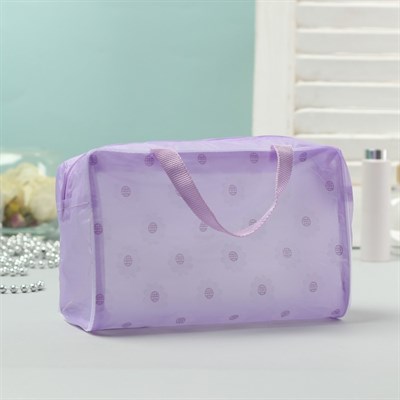 Косметичка ПВХ, отдел на молнии, 2 ручки, цвет сиреневый - фото 2061811