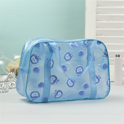 Косметичка ПВХ, отдел на молнии, 2 ручки, цвет голубой - фото 2061826