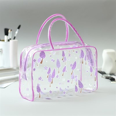 Косметичка ПВХ, отдел на молнии, 2 ручки, цвет фиолетовый - фото 2061829