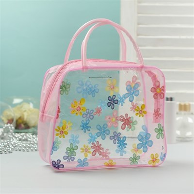 Косметичка ПВХ, отдел на молнии, 2 ручки, цвет розовый - фото 2061832