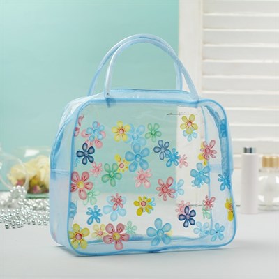 Косметичка ПВХ, отдел на молнии, 2 ручки, цвет голубой - фото 2061839