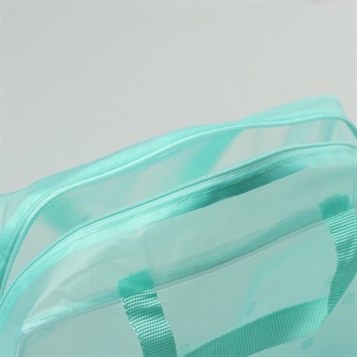 Косметичка ПВХ, отдел на молнии, 2 ручки, цвет зелёный - фото 2061846