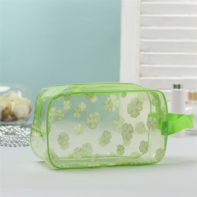 Косметичка ПВХ, отдел на молнии, с ручкой, цвет салатовый - фото 2061857