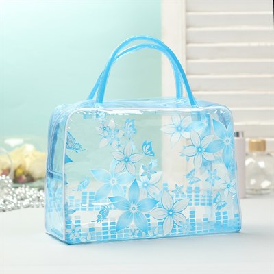 Косметичка ПВХ, отдел на молнии, 2 ручки, цвет голубой - фото 2061871