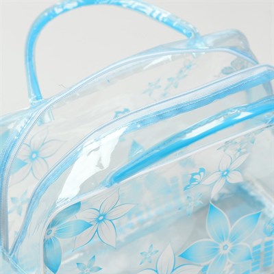 Косметичка ПВХ, отдел на молнии, 2 ручки, цвет голубой - фото 2061872