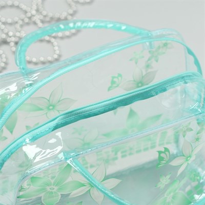 Косметичка ПВХ, отдел на молнии, 2 ручки, цвет зелёный - фото 2061875