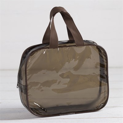 Косметичка ПВХ, отдел на молнии, с ручками, цвет кофе - фото 2061888