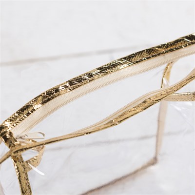 Косметичка ПВХ, отдел на молнии, цвет золото/прозрачный - фото 2061952