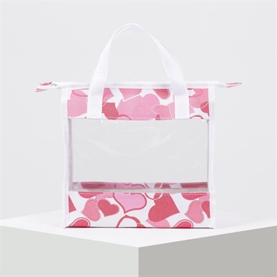 Косметичка ПВХ, отдел на молнии, цвет розовый/белый - фото 2061969