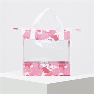 Косметичка ПВХ, отдел на молнии, цвет розовый/белый - фото 2061970