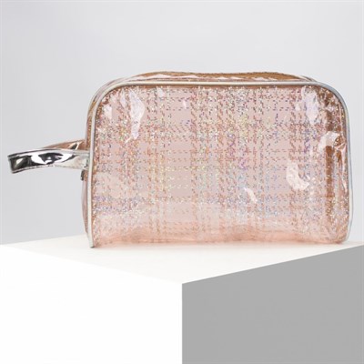 Косметичка ПВХ, отдел на молнии, с ручкой, цвет розовый - фото 2062044