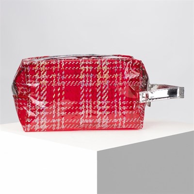 Косметичка ПВХ, отдел на молнии, с ручкой, цвет красный - фото 2062057