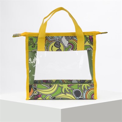 Косметичка ПВХ, отдел на молнии, 2 ручки, цвет жёлтый/зелёный - фото 2062088