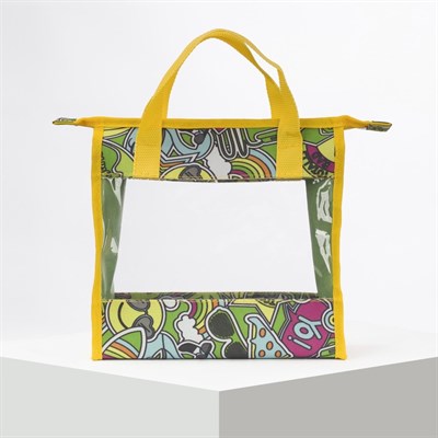 Косметичка ПВХ, отдел на молнии, 2 ручки, цвет жёлтый/зелёный - фото 2062089