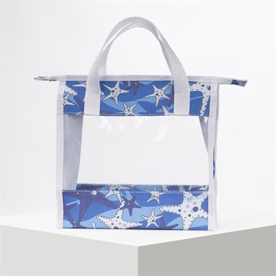 Косметичка ПВХ, отдел на молнии, 2 ручки, цвет голубой/белый - фото 2062092