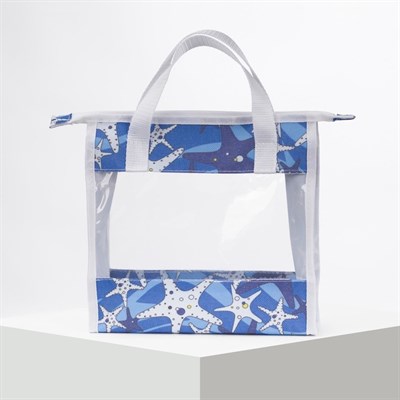 Косметичка ПВХ, отдел на молнии, 2 ручки, цвет голубой/белый - фото 2062093