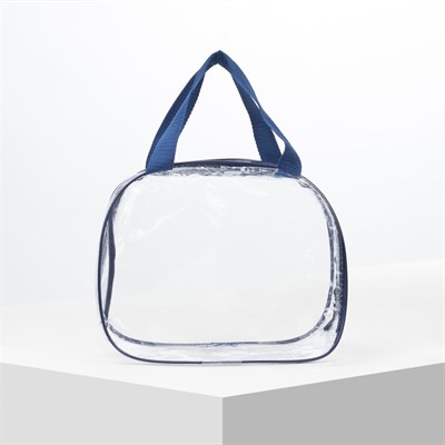 Косметичка ПВХ, отдел на молнии, 2 ручки, цвет синий - фото 2062111