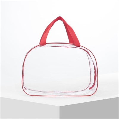 Косметичка ПВХ, отдел на молнии, 2 ручки, цвет красный - фото 2062117