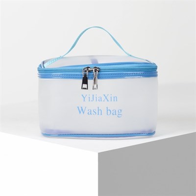 Косметичка ПВХ, отдел на молнии, с ручкой, матовая, цвет синий - фото 2062226