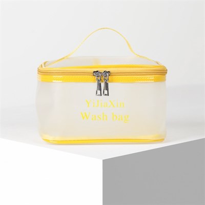 Косметичка ПВХ, отдел на молнии, с ручкой, матовая, цвет жёлтый - фото 2062234