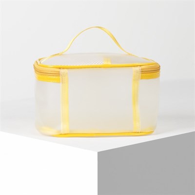 Косметичка ПВХ, отдел на молнии, с ручкой, матовая, цвет жёлтый - фото 2062235