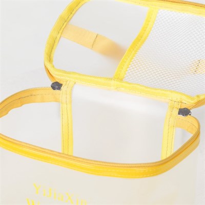 Косметичка ПВХ, отдел на молнии, с ручкой, матовая, цвет жёлтый - фото 2062236