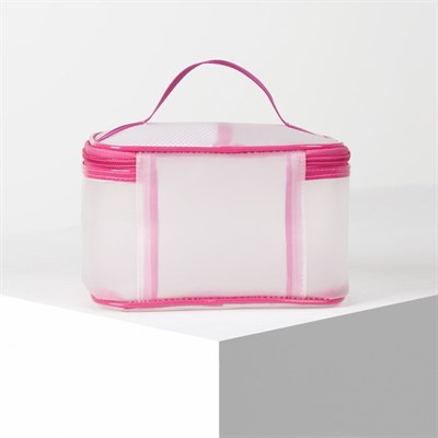 Косметичка ПВХ, отдел на молнии, с ручкой, матовая, цвет малиновый - фото 2062239