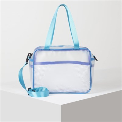 Косметичка ПВХ, отдел на молнии, длинный ремень, 2 ручки, матовая, цвет синий - фото 2062247