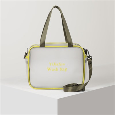 Косметичка ПВХ, отдел на молнии, длинный ремень, 2 ручки, матовая, цвет зелёный - фото 2062250