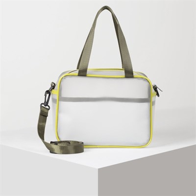 Косметичка ПВХ, отдел на молнии, длинный ремень, 2 ручки, матовая, цвет зелёный - фото 2062251