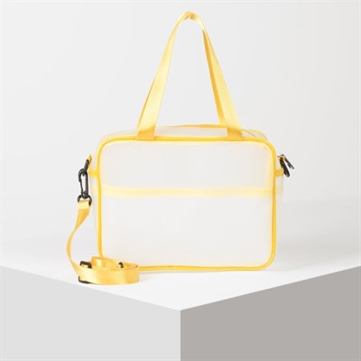 Косметичка ПВХ, отдел на молнии, длинный ремень, 2 ручки, матовая, цвет жёлтый - фото 2062255