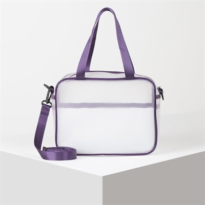 Косметичка ПВХ, отдел на молнии, длинный ремень, 2 ручки, матовая, цвет фиолетовый - фото 2062263