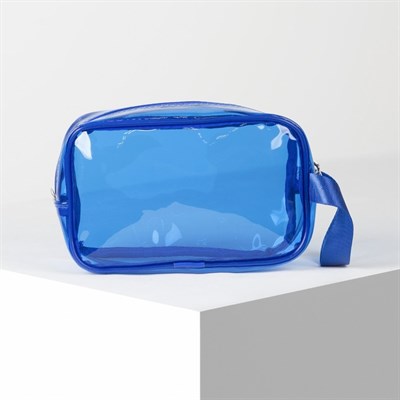 Косметичка ПВХ, отдел на молнии, с ручкой, цвет синий - фото 2062266