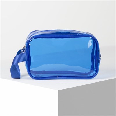 Косметичка ПВХ, отдел на молнии, с ручкой, цвет синий - фото 2062267